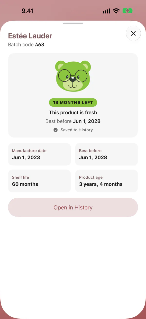 The result screen in Cosmetic Checker