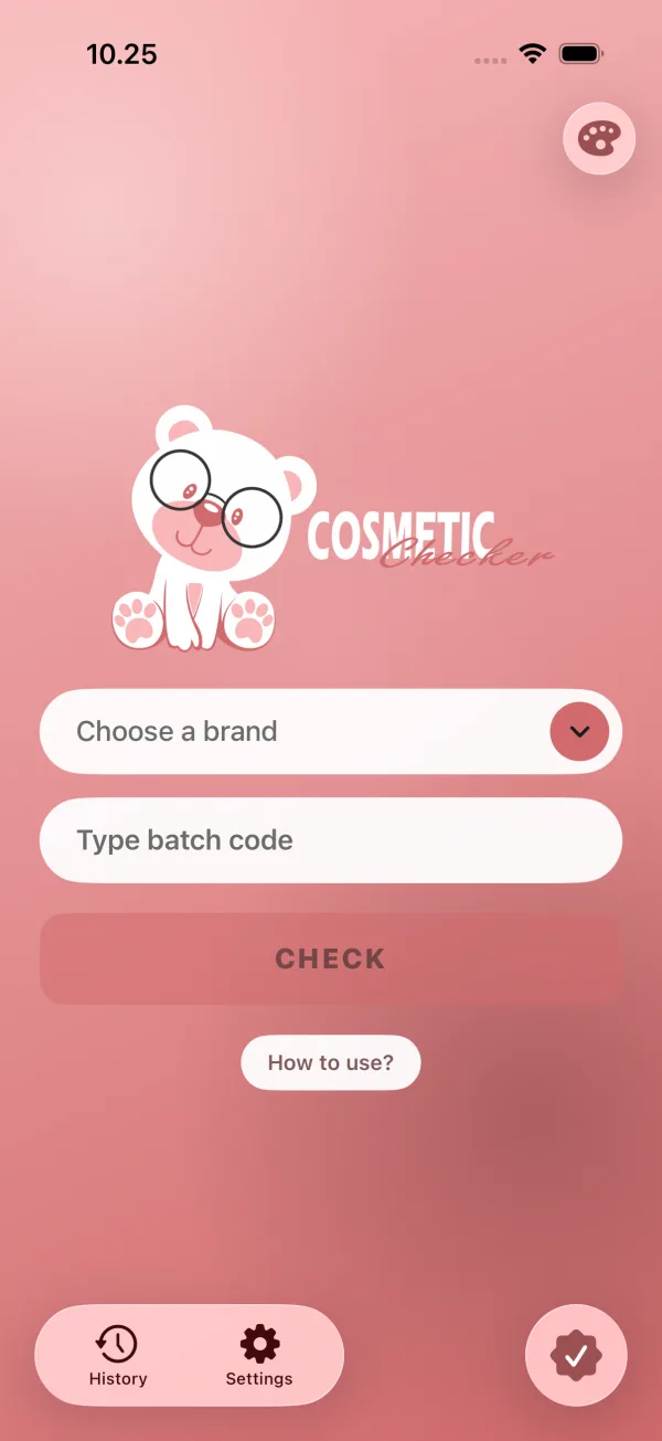 Pink theme of the check screen