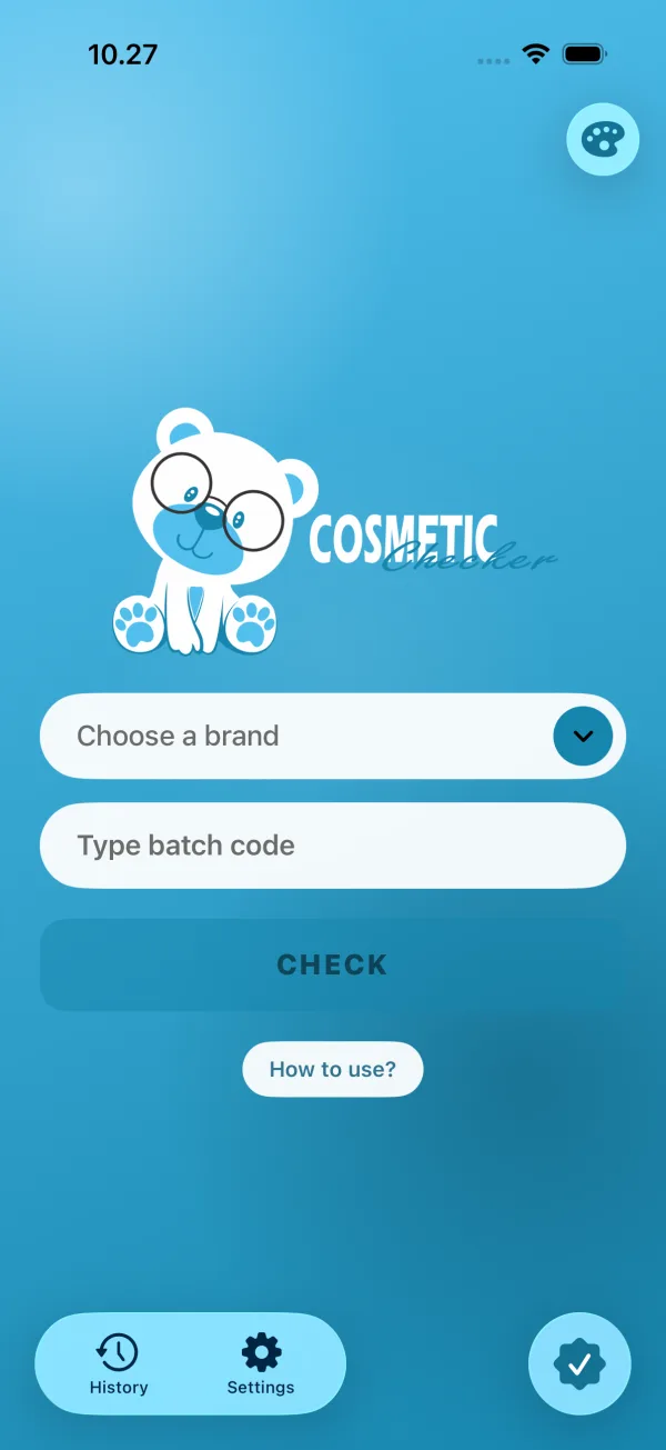 Blue theme of the check screen